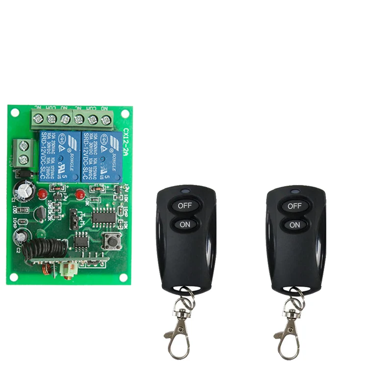 433Mhz RF Remote Control Circuit Universal Wireless Switch DC 12V 24V 2CH rf Relay Receiver and Keyfob Transmitter for Garage