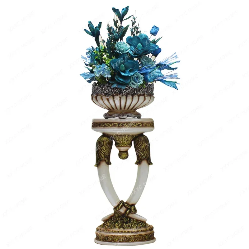 Living Room Floor Large Vase Decoration European-Style Home Decoration Hotel Lobby Villa Crafts Artificial Flower Set