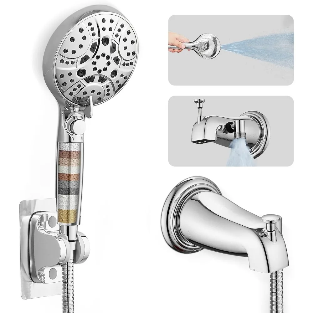 

Multi-Function Shower Head with Diverter and 10 Adjustable Settings, Including Handheld and Fixed Tub Spout