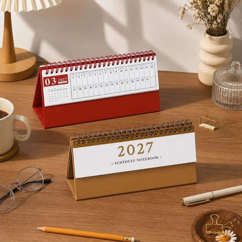 Creative 2027 Desktop Calendar Portable Thick Paper Standing Flip Calendar Memo Pad 15 Months Checklist Planner