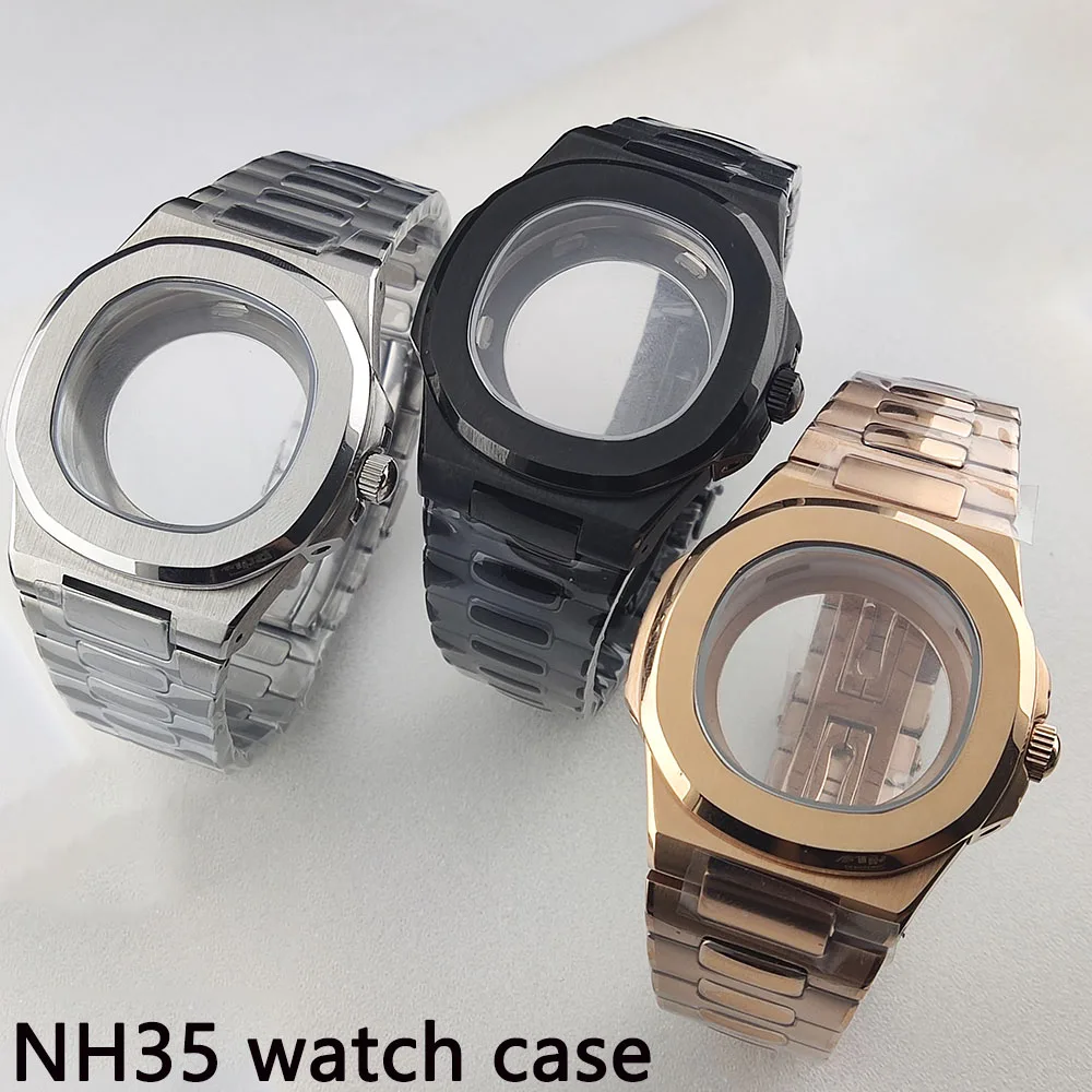 

41mm watch case with sapphire crystal glass strap parts for improving NH35, NH36, NH38 movement waterproof watch case