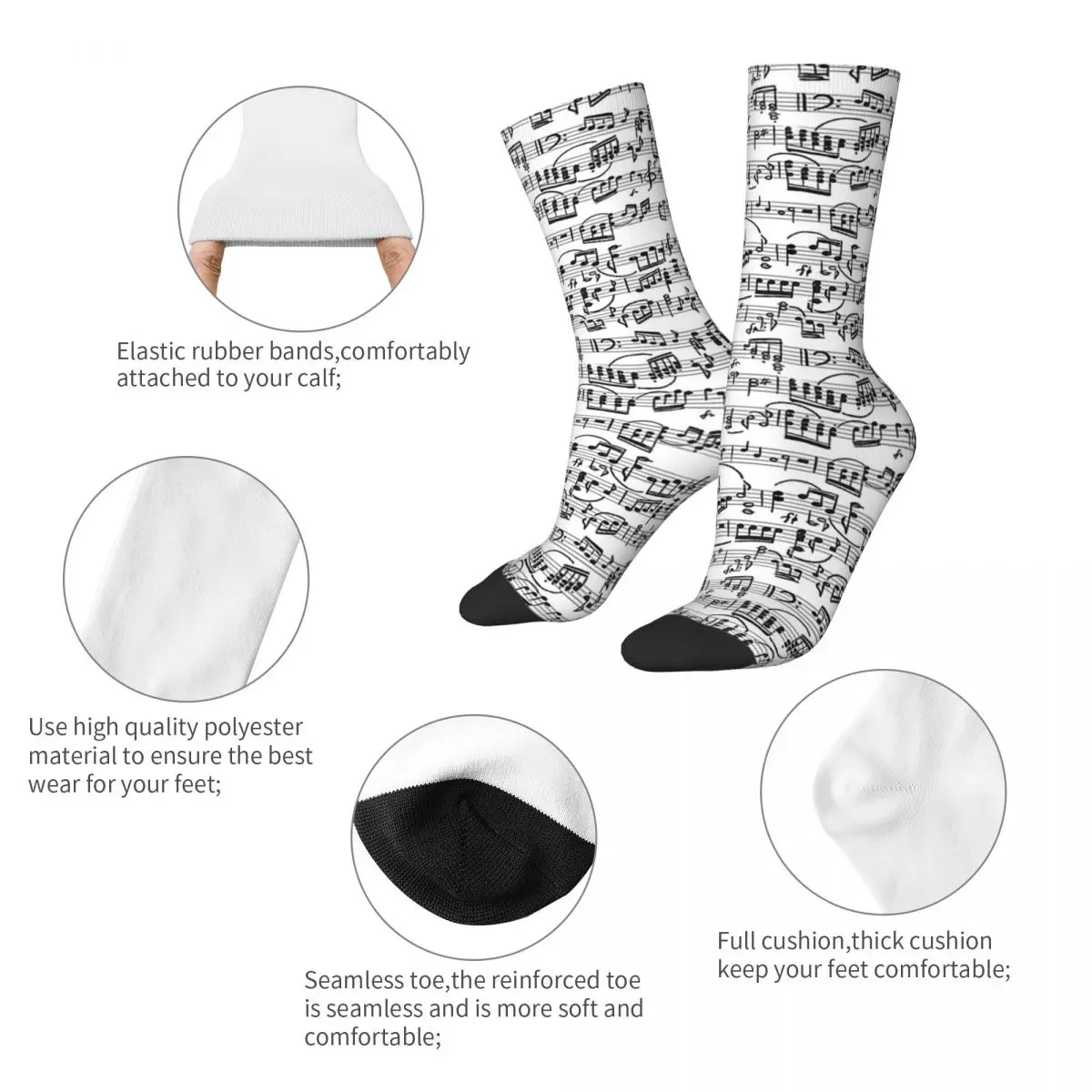 Music Pattern Note Instrument Musical Listening Unisex Winter Socks Windproof Happy Socks street style Crazy Sock