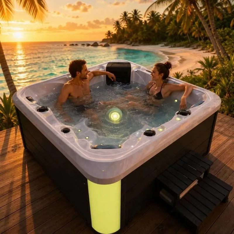 Factory Direct CE Certified 5 Person Outdoor Luxury Acrylic Massage Hot Tub Spa With LED Hydrotherapy Jets For Garden Resort