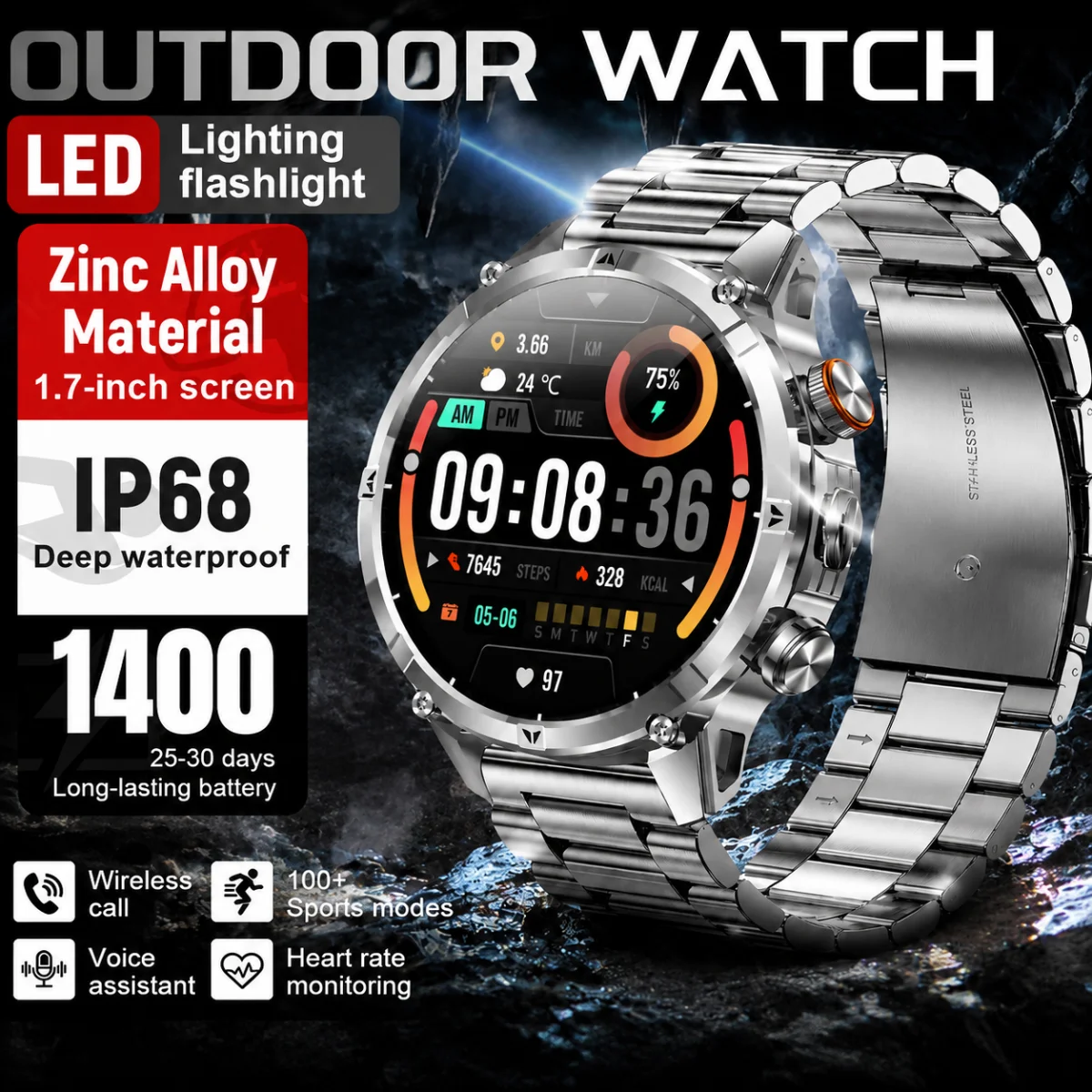 New Ultra Military Compass Sports Smart Watch Men Outdoor SOS Flashlight Health Monitoring IP68 Waterproof Smartwatch For Men