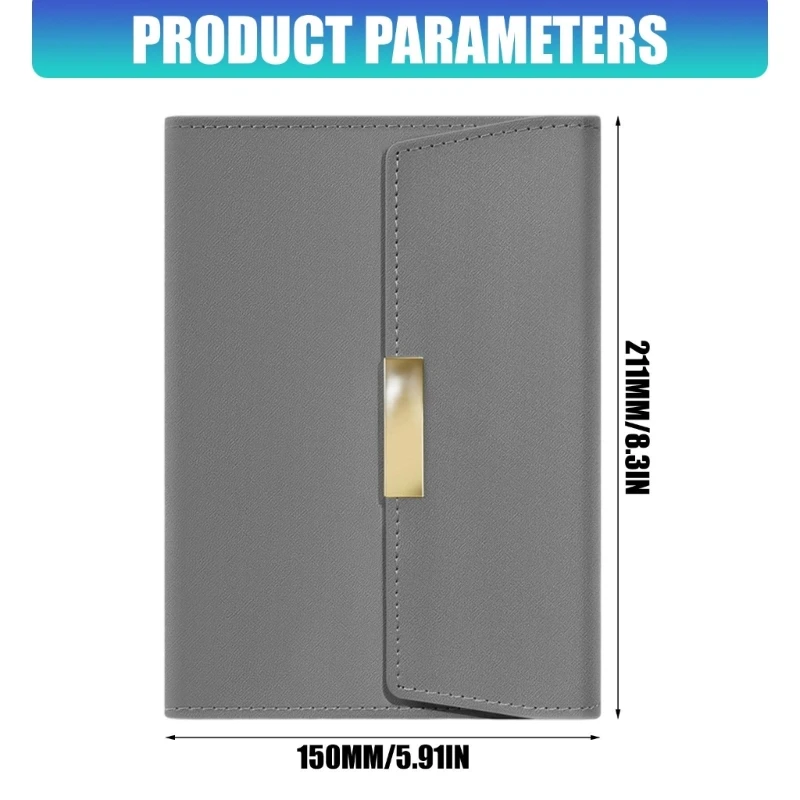 PU Leather Notebook 128 Sheets Lined Ribbon Bookmarks Button Closure
