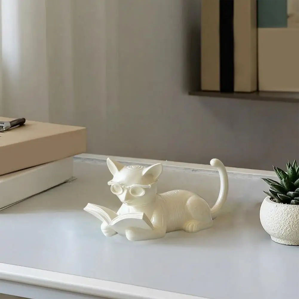 Cat Desk Ornament Cat Phone Holder Whimsical Reading Cat Ornament with Glasses Book 3d Printed Desk Decor Multi-functional Phone