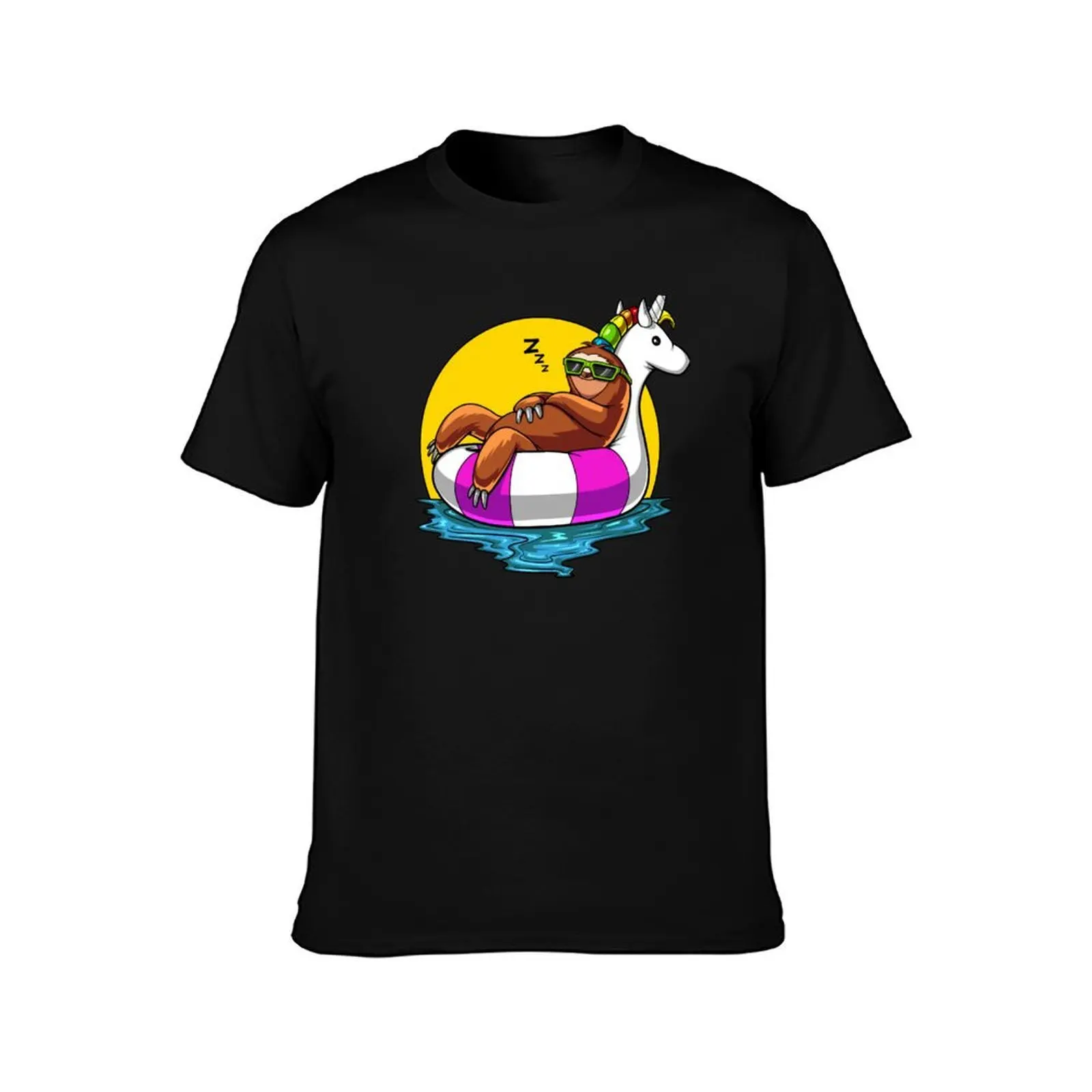 Sloth Riding Unicorn Float Pool Party T-Shirt Minimalist Graphic Tee Shirt T-Shirt