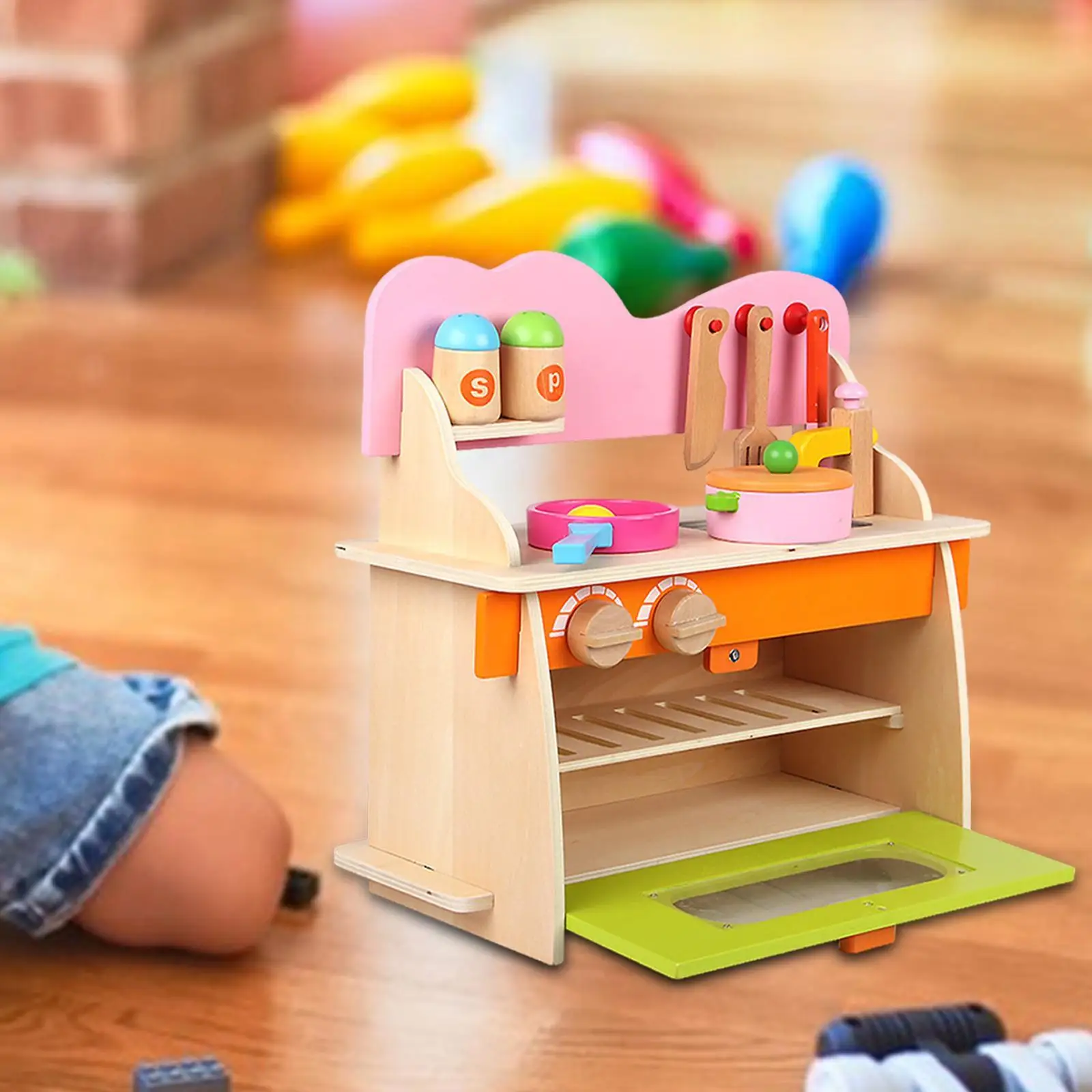 

Play Kitchen Set Gifts Wooden Ornament Realistic Sturdy Kitchen Set for