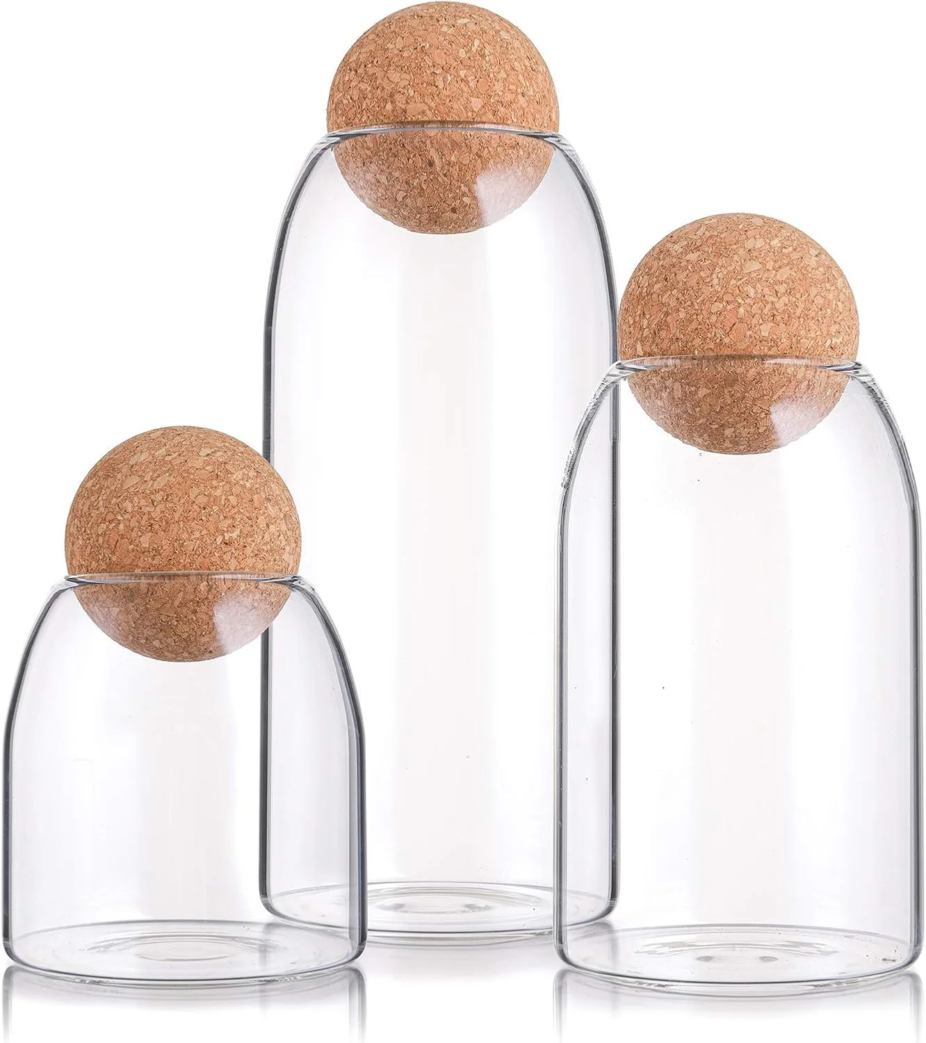 3 Pack Glass Storage Jar with Ball Cork Lid,Clear Glass Canisters with Cork Ball,with Airtight Wooden Lid for Spice,Sugar,Salt