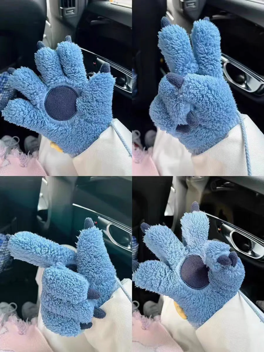 قفازات ديزني الجديدة من Stilt's paw القطيفة للنساء في الشتاء، قفازات دافئة سميكة لطيفة للتزلج وركوب الدراجات لمنع البرد