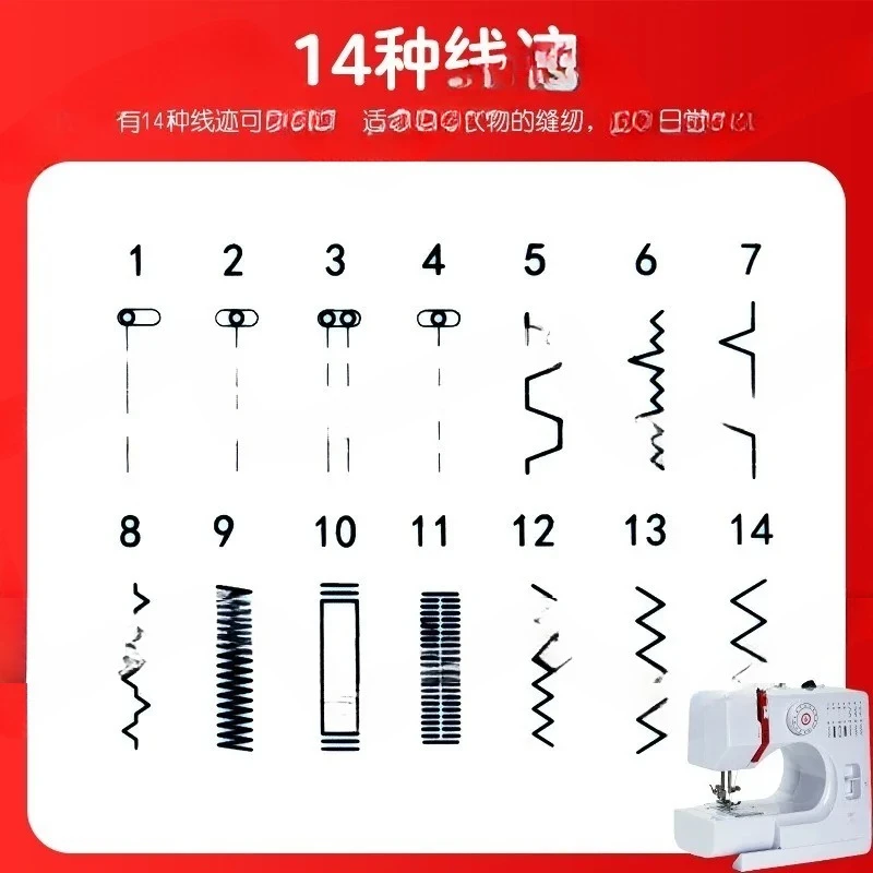 728 Household Sewing Machine, 14-Line Double-Needle Multi-Functional Desktop Mini Sewing Machine for Home Projects