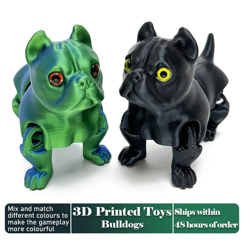 3D Printed Articulated Bulldog Figurine Desk Decor Creative Office Fun Cute Dog Statue Unique Gift Idea
