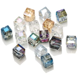 20 Pcs 10mm Faceted Crystal Glass Cube Beads Big Hole Square Beads For Crafts Making DIY Jewelry Accessories Wholesale In Bulk