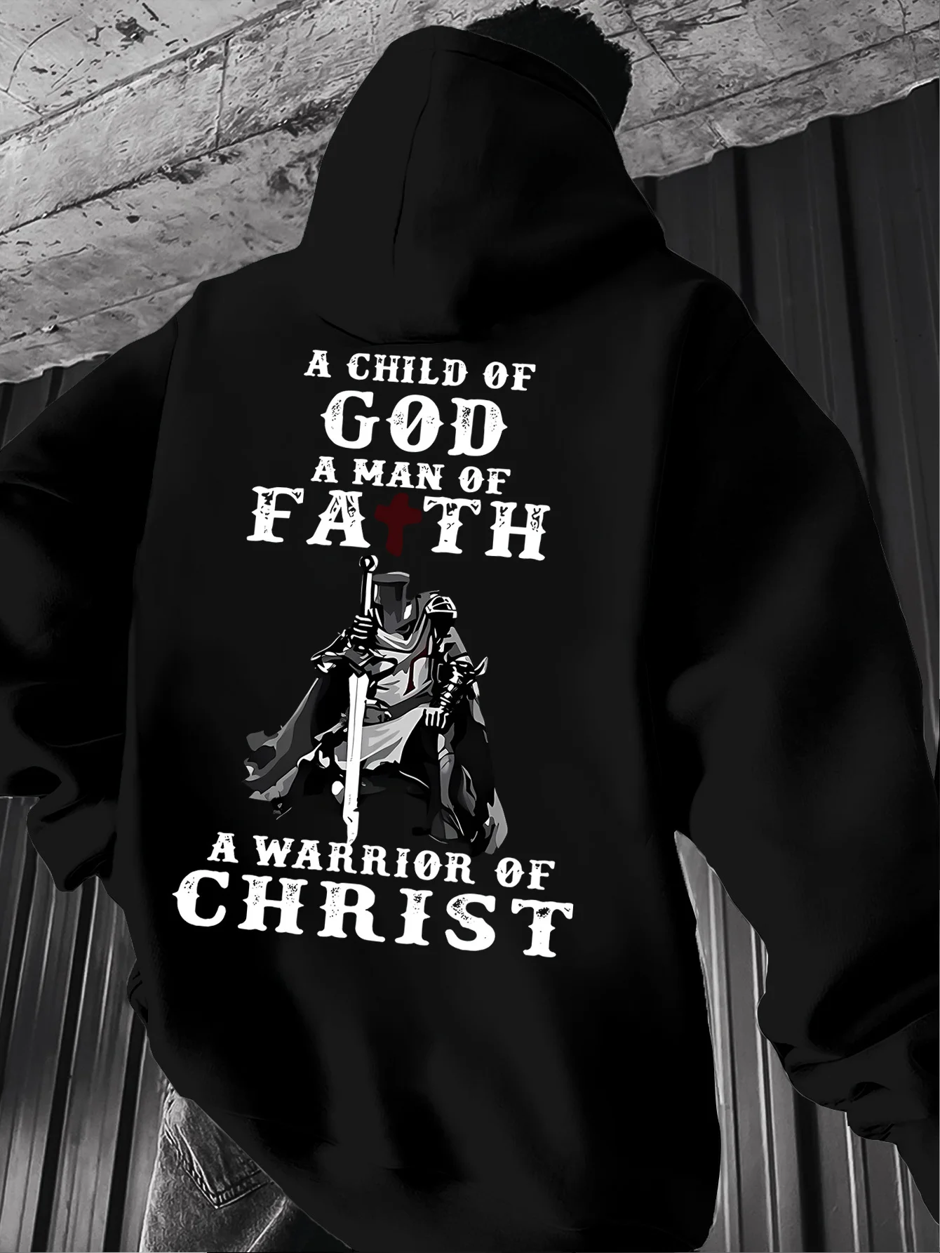 A versatile, casual men's hoodie featuring the religious themes of 