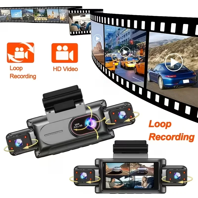 3.16'' IPS 4 Channel WiFi Dash Cam, 1080P Full HD, 360° Panoramic View, Night Vision, Motion Detection & Loop Recording Car DVR