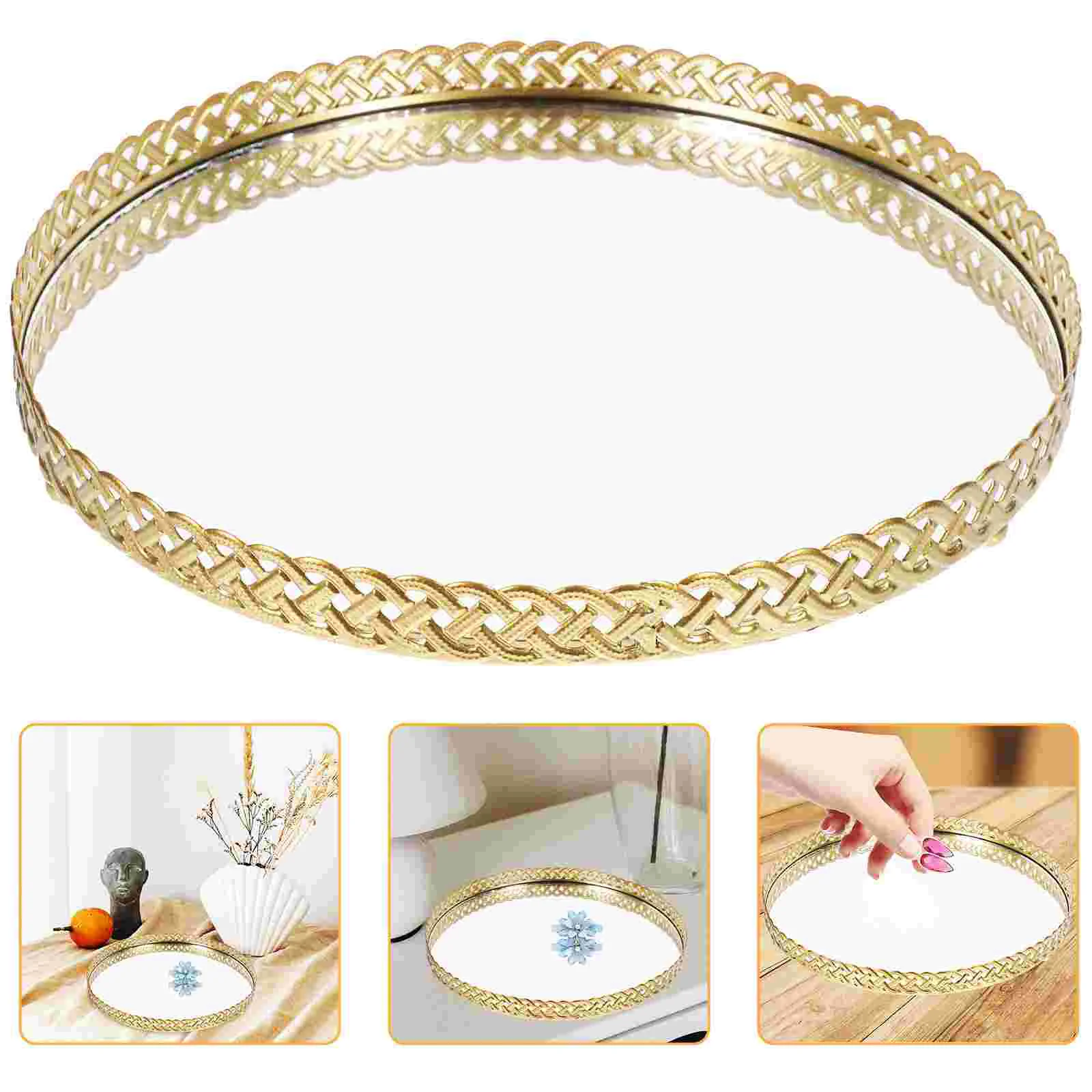 

Vanity Table Desktop Storage Tray Jewelry Dish Vintage Perfume Trays for Golden Decorative