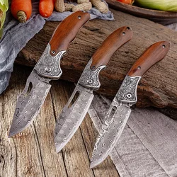 Damascus Steel Outdoor Knife Handle Meat Knife Beef And Mutton Peeling Knives Kitchen Folding Multi Purpose Knife Fruit Knife