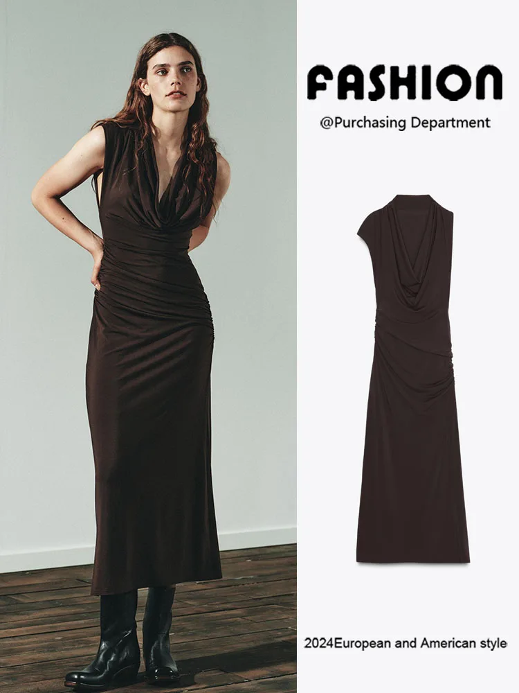 

Faionable Midi Dr, женская облегающая длинная юбка, новое осеннее поступление, плиссированное вечернее платье Ele Sle с глубоким V-образным вырезом и атласом