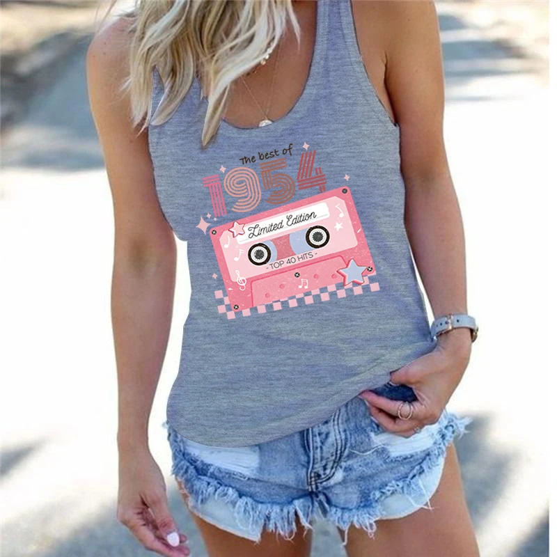 Woman 71th Birthday Cassette Racerback Tanks The Best of 1954 Limited Edition Graphic Tank Top Women Top 40 Hits Fashion Outfit