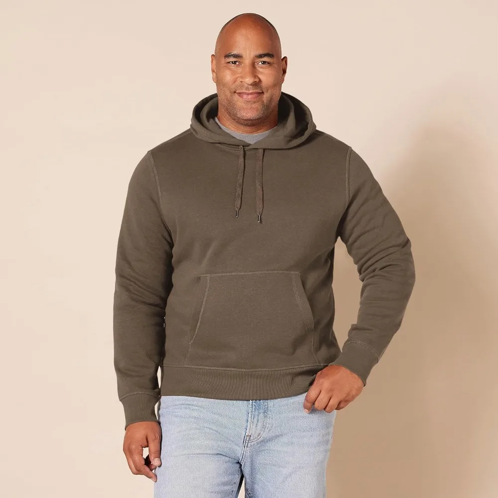 Sudadera con capucha marrón para hombre, informal, con cordón y bolsillo canguro