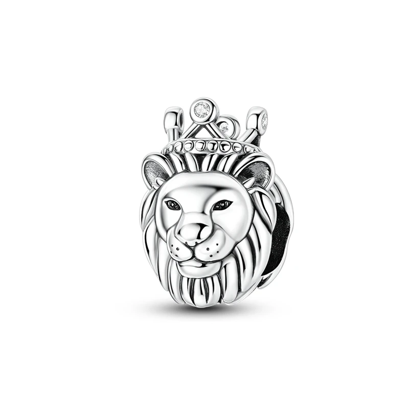 Animal Charms 925 Silver Zircon Crown Domineering Lion Beads Fit Original Bracelet DIY Bead for Women Jewelry Exquisite Gift