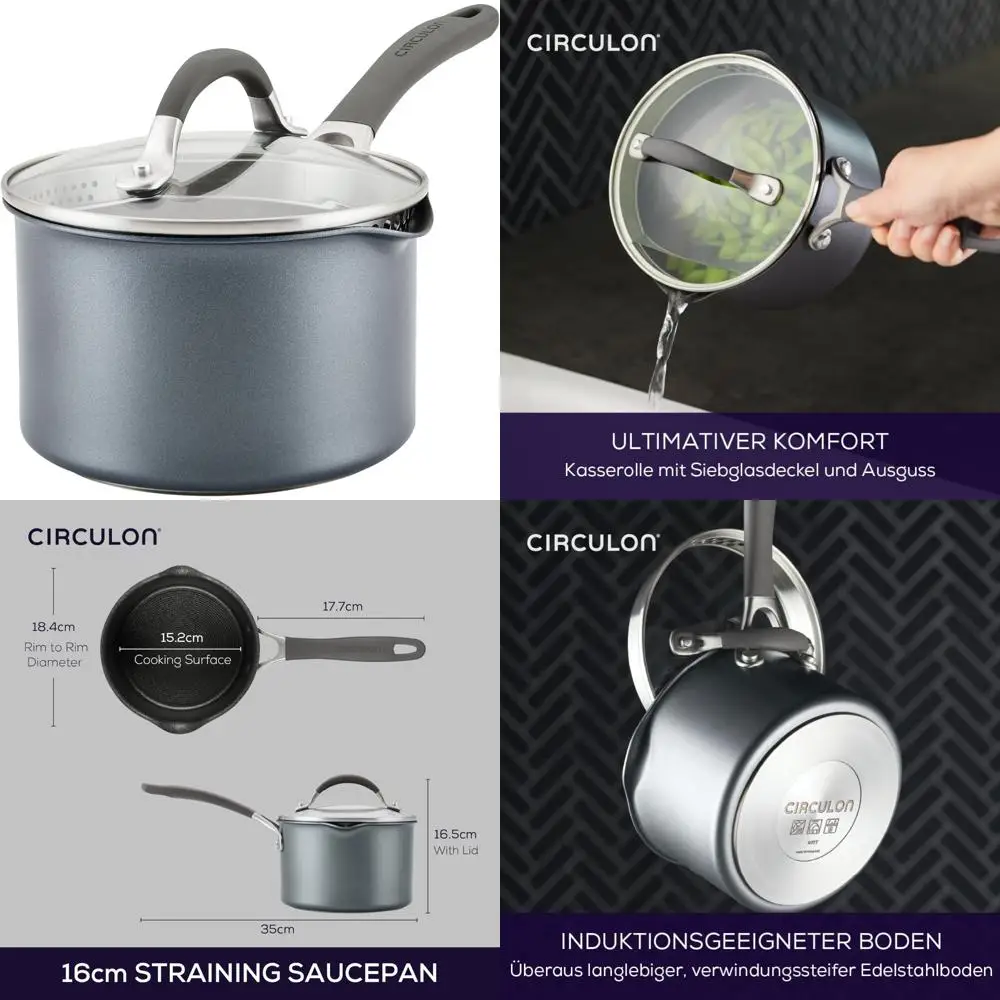 

A1 Series Scratch-Resistant Nonstick Induction Saucepan with Strainer and Lid, 2-Quart Capacity, Graphite Finish
