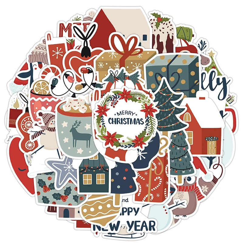50PCS Cute Christmas Stickers Vintage Santa Claus Snowman Sticker Pack Vinyl Waterproof Decals for Water Bottles, Scrapbooking