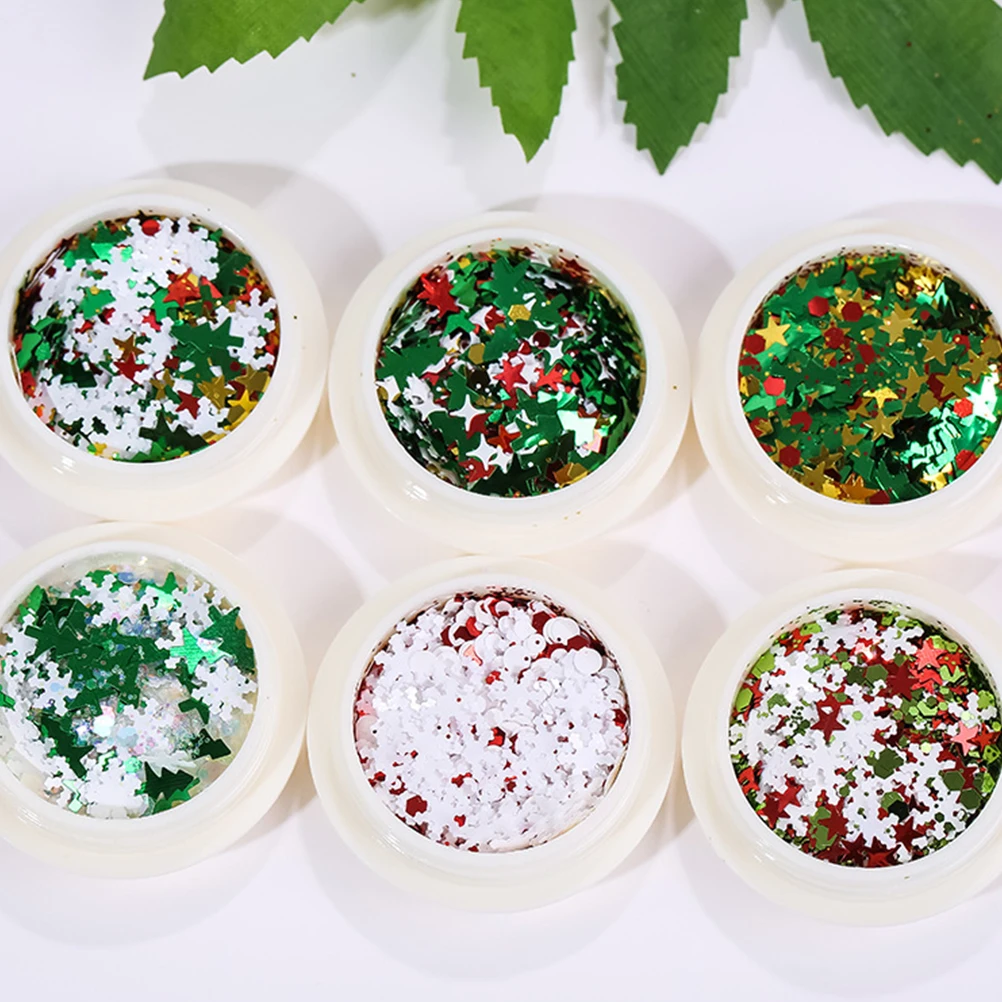 

6 Bottles Sequin Decorate Nails Flakes Rhinestones Stickers Christmas Decoration Decorative Decal Art