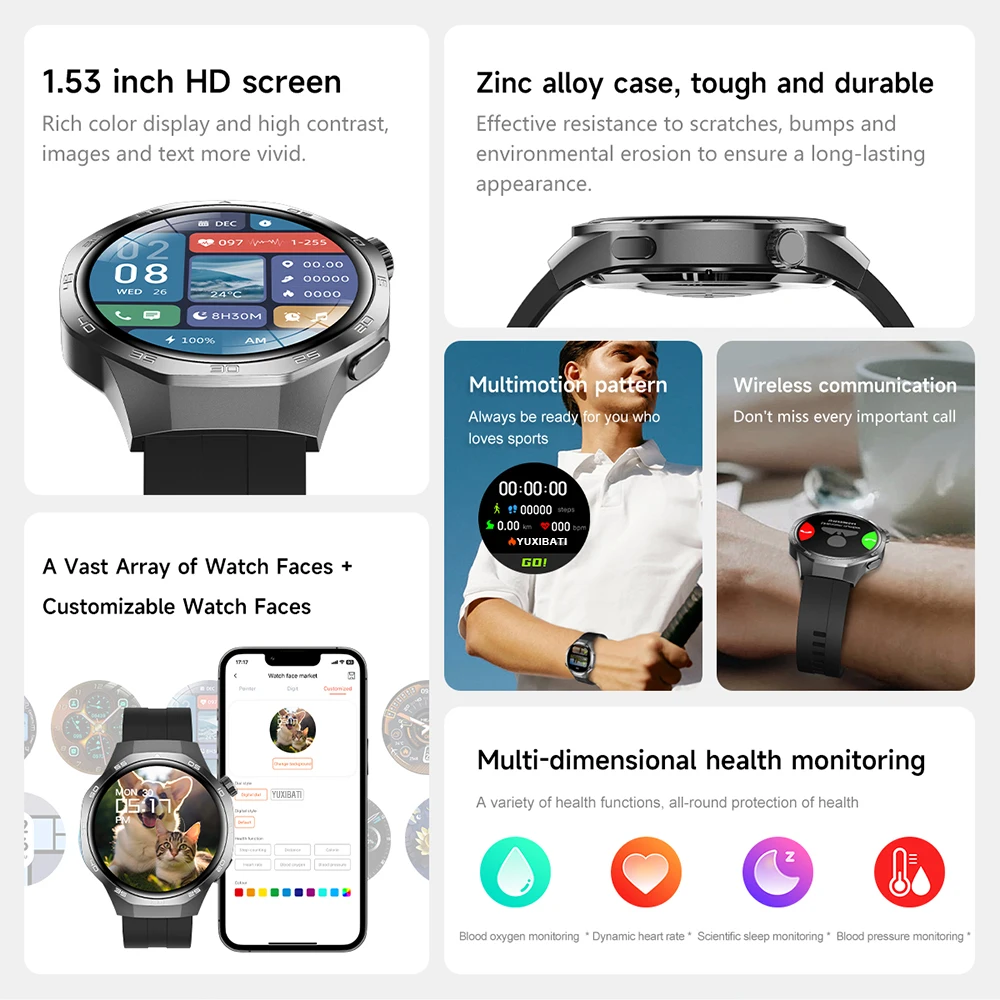 New For Huawei GT5 PRO Smart Watch Men GPS Track NFC Compass 360*360 HD Screen Heart rate Waterproof Bluetooth Call Smartwatch