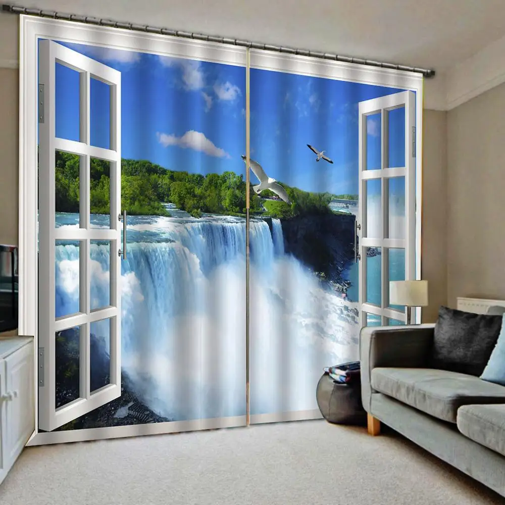 landscape nature scenery waterfall curtains 3D Curtain Printing Blockout Polyester Chinese Blackout curtain