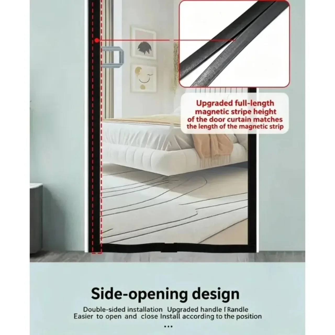 New Summer Mosquito Proof Full Magnetic Strip Household Invisible Side Opening Insect Proof Door Curtain Without Punching Holes