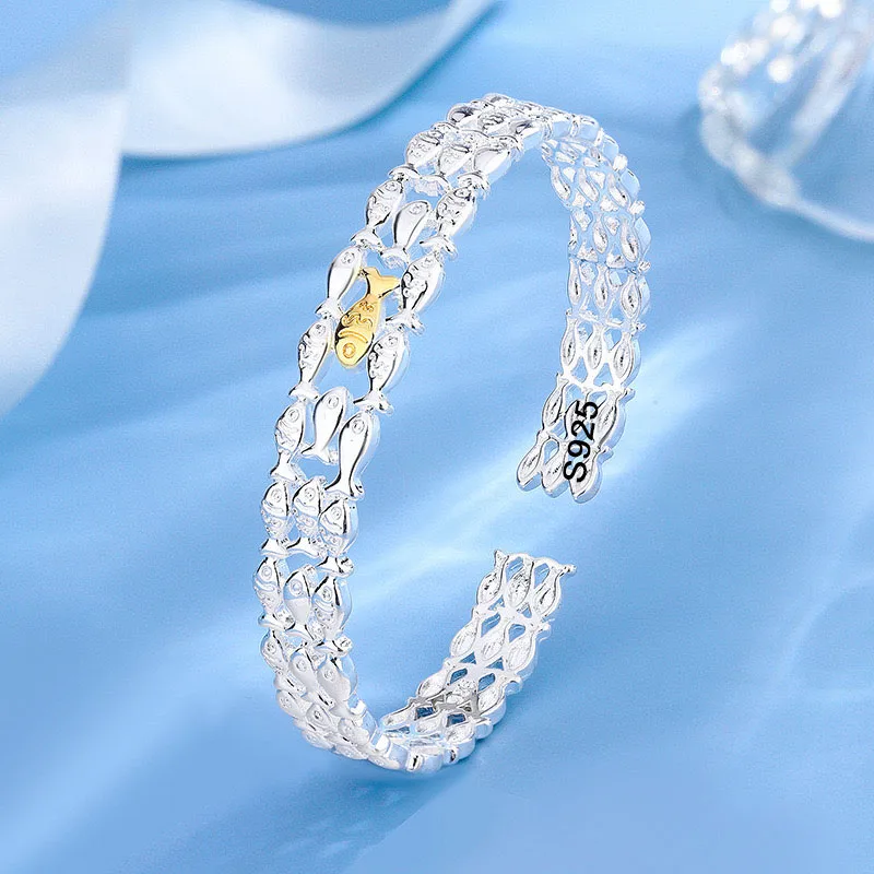 925 Sterling Silver Bracelets for Women Men String Accessories Trend Vintage Fish Pattern Pendant Party Jewelry Gift