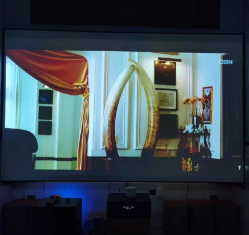 Grey/ White Sound-transmitting PVC Perforated Projector Screen,16:9 Slim Bezel Fixed Frame Projection Screen 3D 4K Customize
