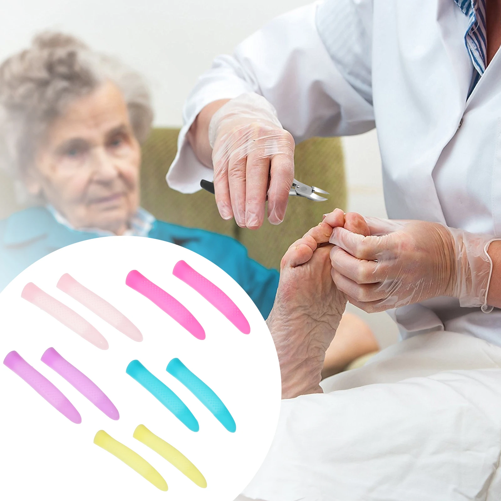 5Pairs المضادة للانزلاق مقص بشرة مقبض يغطي سيليكون كم مريح مسمار المتقلب حامي مانيكير أداة مقبض #5