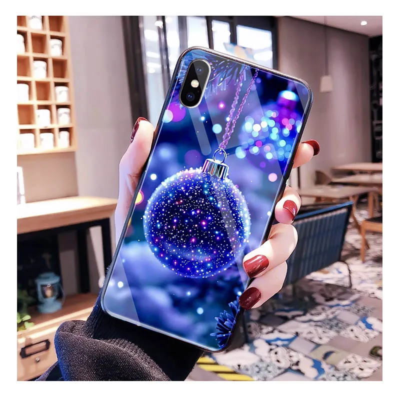 

Glass phone case For Samsung S25 S24 S23 S22 Ultra S24 Plus A55 A16 A54 A15 A56 A36 A34 Christmas Tree Ball