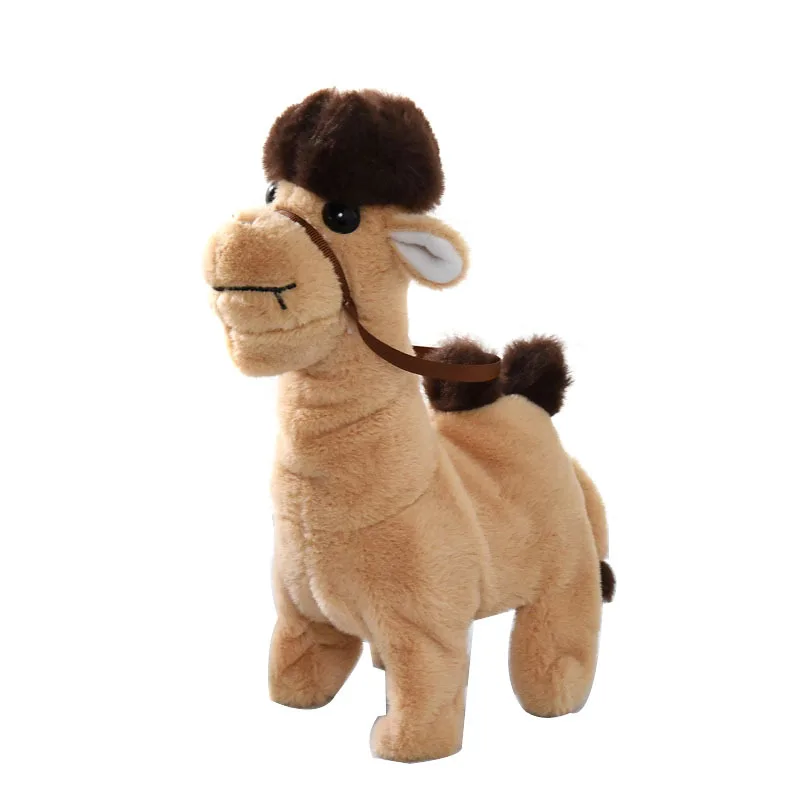 Giocattolo di peluche elettrico per bambini Simulazione bambola di peluche di cartone animato Cammello in avanti indietro con abbaiare Giocattolo interattivo per bambini per animali domestici elettrici
