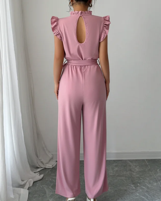 Women's Fashion Floral Waist Cinched Jumpsuit Temperament Commuting Female Clothing New Summer Women Lace Up Elegant Jumpsuits