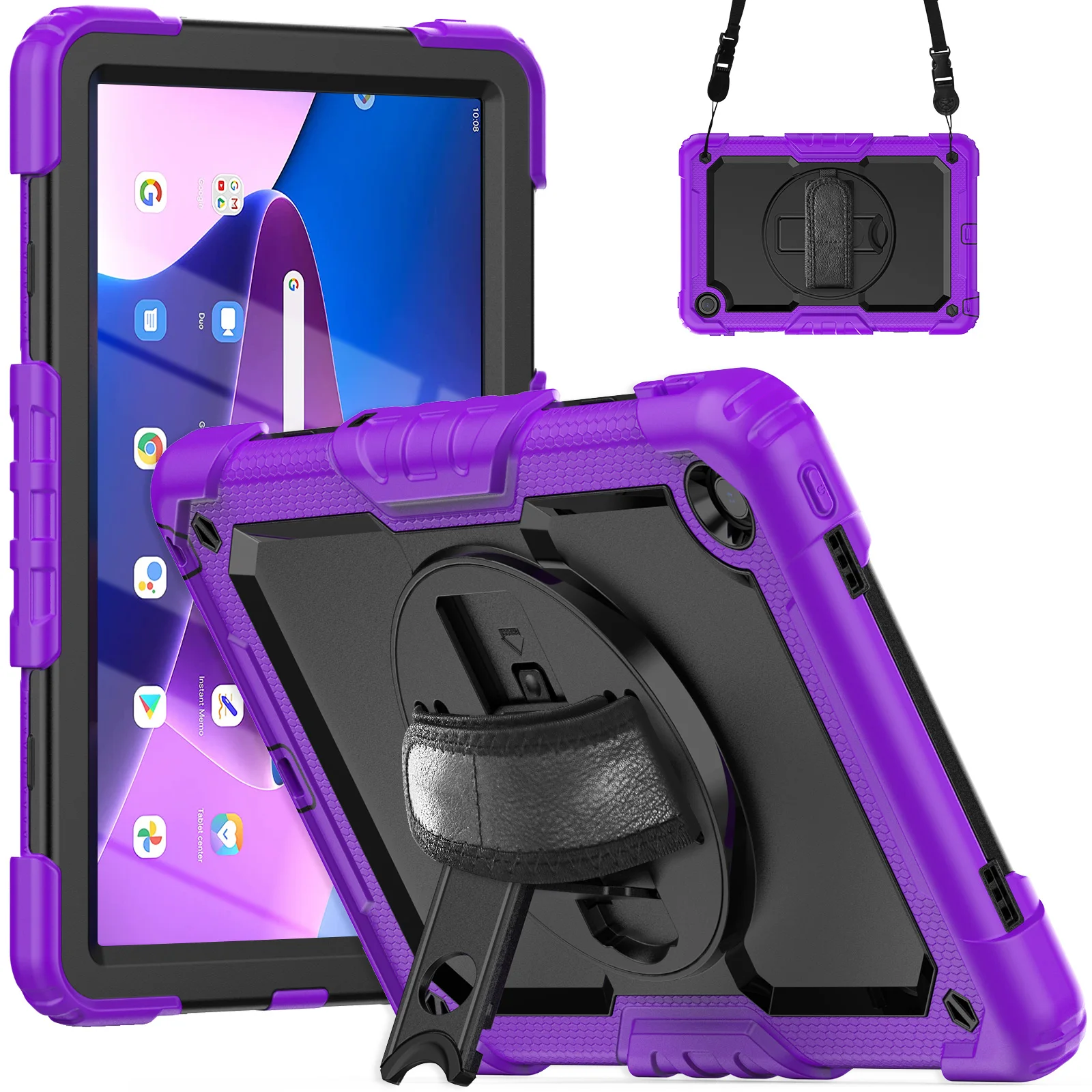 

With Screen Protector Stand Case For Lenovo Tab M10 Plus 3rd Gen Xiaoxin Pad 10.6 2022 TB-125 128FU XU 3-Layers Heavy Duty Cover