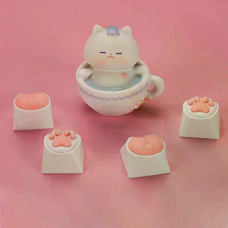 Cute Cat Paw Keycaps for Mechanical Keyboard Cherry Mx Switch Diy Custom Key Cap Soft Silicone Keycup Artisan