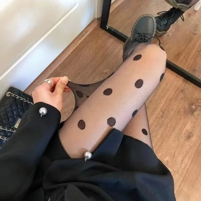 Polka Dot Print Strumpf Frauen Sexy Strumpfhosen Fishnet Mesh Nahtlose Strumpfhosen Nylon Schwarz Weiß Nachtclub Weibliche Damen Seide Strumpfhosen