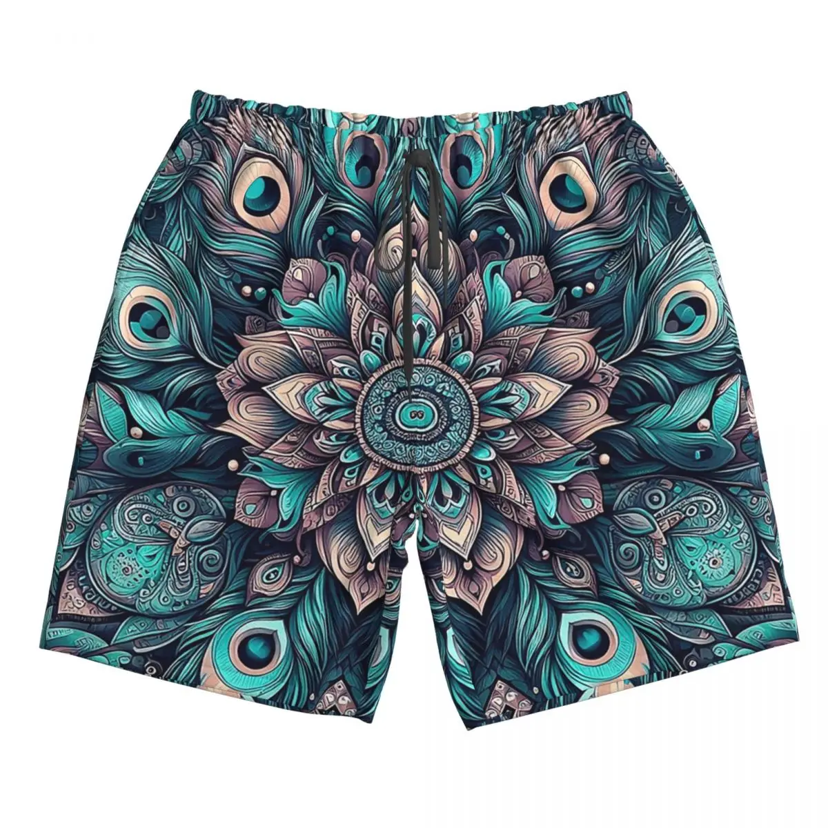 

Peacock Feathers Trunks Beach Board Shorts Casual Quick Dry Swim Summer Men Pants
