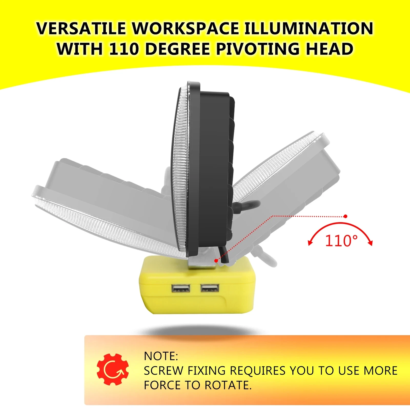 35W 8 inches 9800LM Led Work Light for Dewalt Compatible with 18V Li-ion Battery Emergency Lights Lighting Lamp Two USB Ports