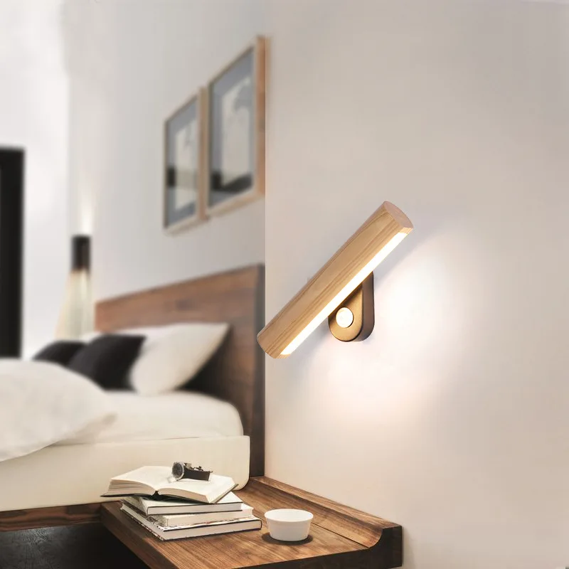 Nordic simples de madeira conduziu a lâmpada parede ângulo moderno ajustável botão iluminação interruptor sala estar quarto cabeceira leitura luz parede