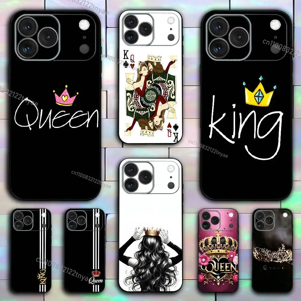 

King Queen Couple Silicone Clear Silicone Case for iPhone 17,16,15,14,13,12,11,Pro,Max,Mini,XS,X,8,Plus Shockproof Black Cover
