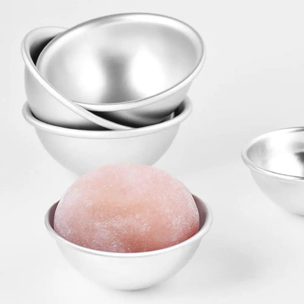 1 Juego de moldes de acero inoxidable para hornear Snow Mei Niang, bandejas de papel antiadherentes plateadas para postres, molde hemisférico para pudín, fácil desmolde