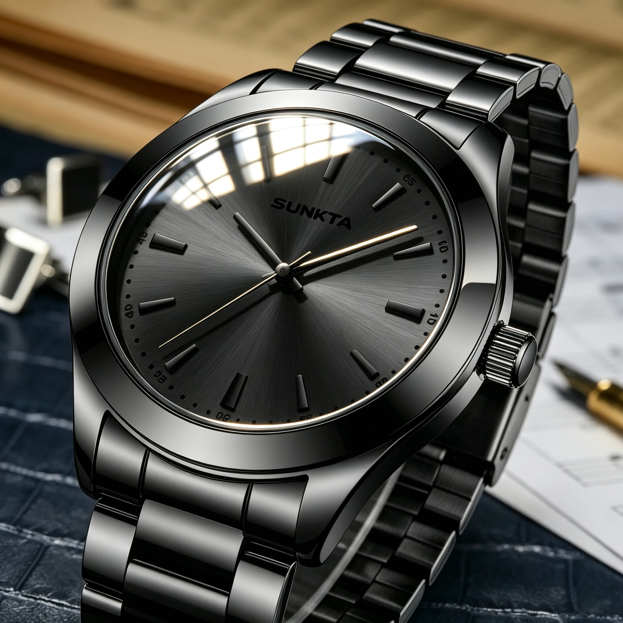 SUNKTA Luxury Men Watch 40mm Stainless Steel Quartz Fashion Business Full Black 3Bar Waterproof Sports Calendar Wristwatch reloj