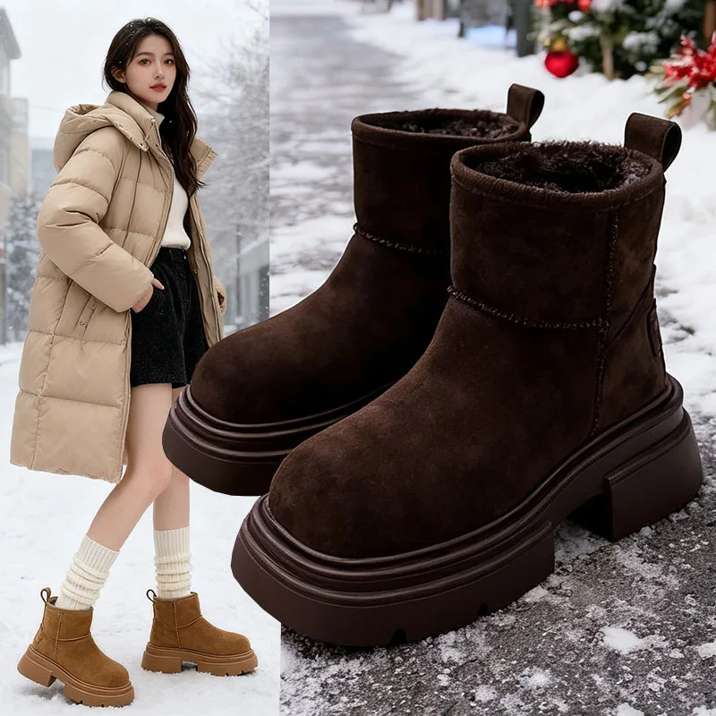 

Lady's Thick-soled Snow Boots, 2025 New Winter Fashion Fur-lined Short Boots with Added Padding and Thick Outer Cotton Shoes