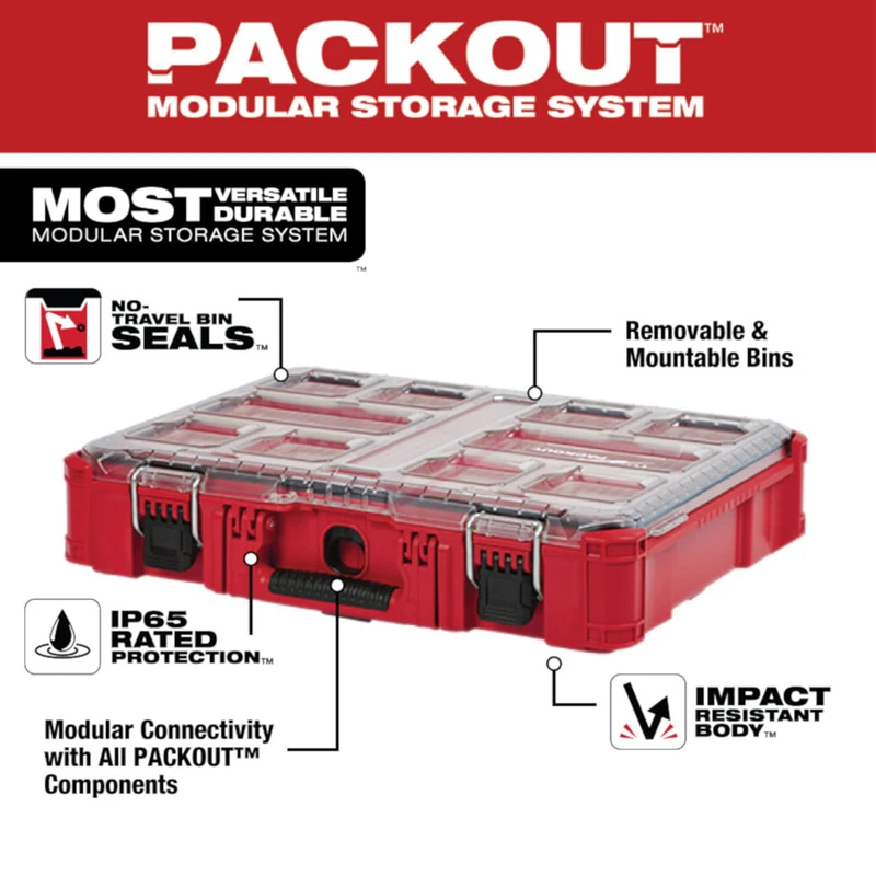 Milwaukee 48-22-8430 Packout 10 Compartment Stackable Storage Hard shell Small Parts Tool Box