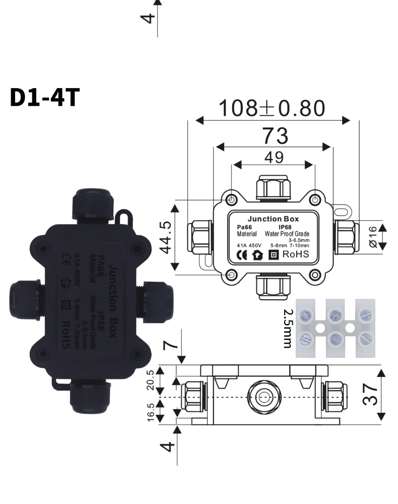 IP68 L12 L16 L20 L25 Waterproof Cable Connector 2/3/4Pin Screw Wiring Terminal Wire Connectors for Electrical Light Junction Box