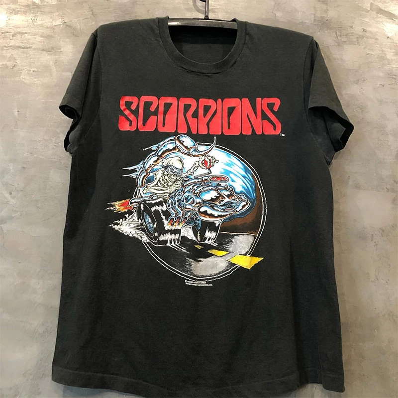 Tagkita Scorpions Band Heavy Metal Street Rock Vintage Short Sleeve Unisex T-Shirt Trendy Cotton round Neck Top for Teens